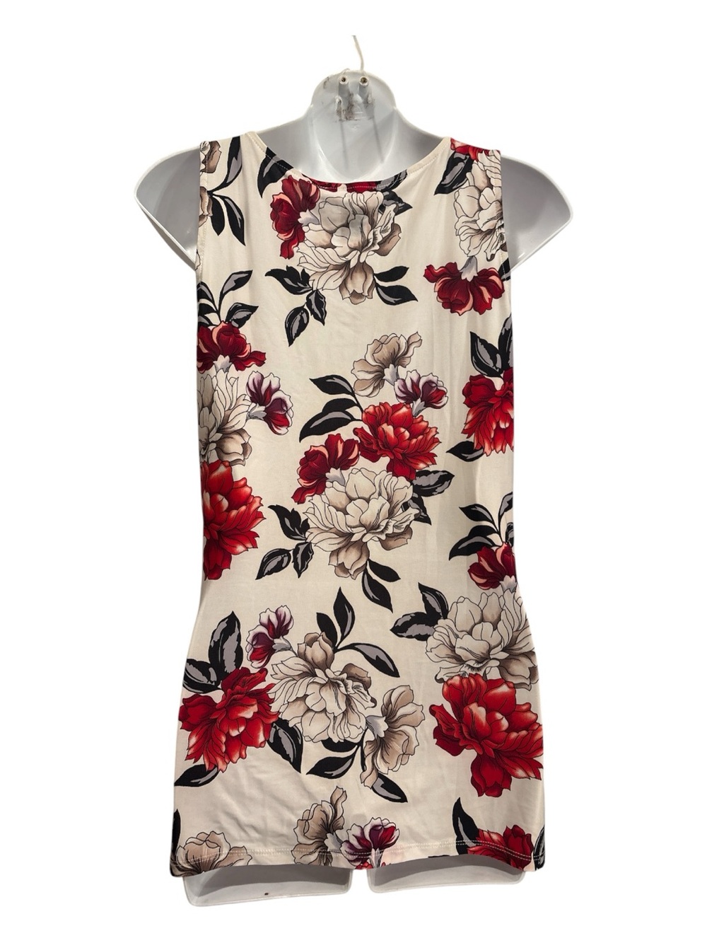 White House Black Market Black Label Floral-Print Top with Red Accents size M - Picture 2 of 8